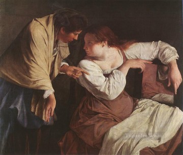  women Oil Painting - Two Women With A Mirror Baroque painter Orazio Gentileschi